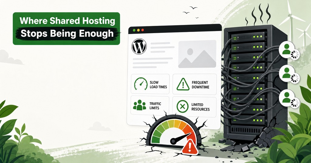 GreenGeeks illustration of where shared hosting stops being enough for ecommerce web hosting