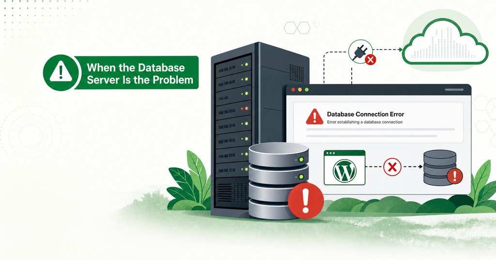 GreenGeeks illustration of when the database server is the problem for error establishing a database connection