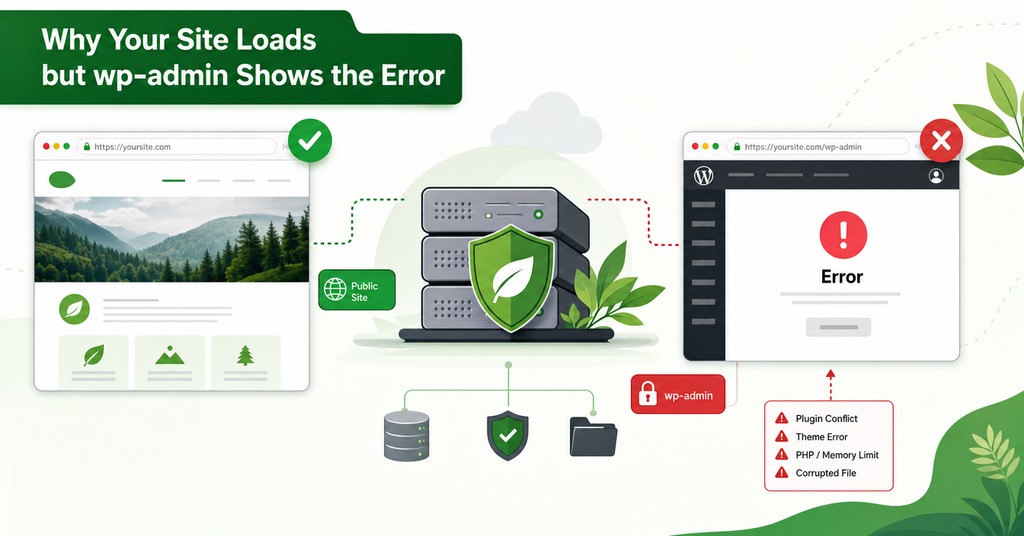 GreenGeeks illustration of why your site loads but wp-admin shows the error for error establishing a database connection