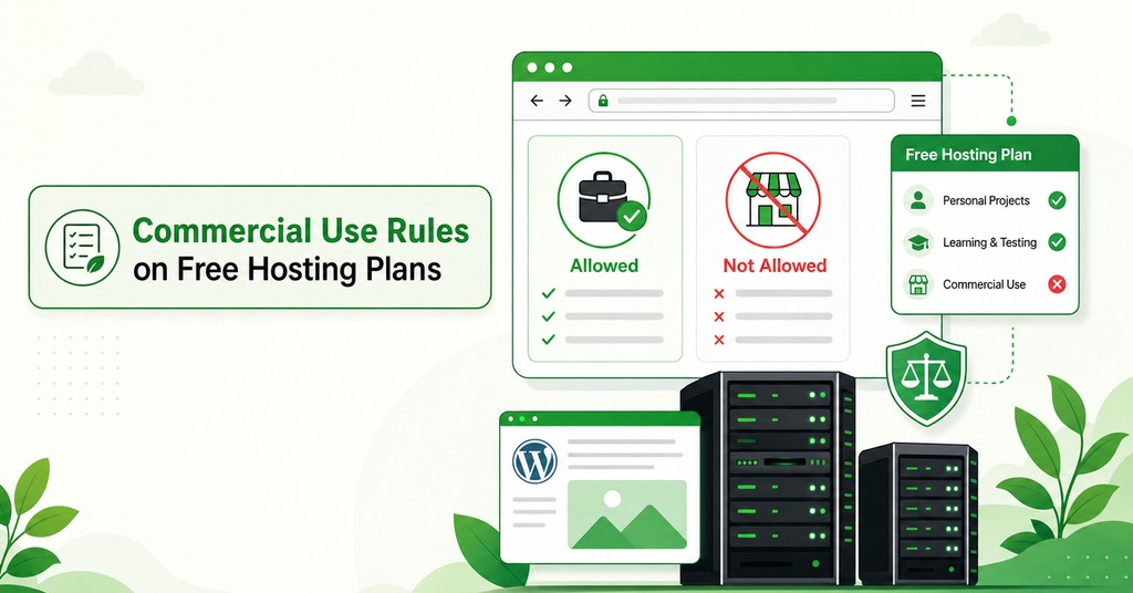 GreenGeeks illustration of commercial use rules on free hosting plans for free website hosting