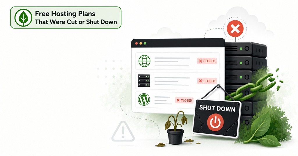 GreenGeeks illustration of free hosting plans that were cut or shut down for free website hosting