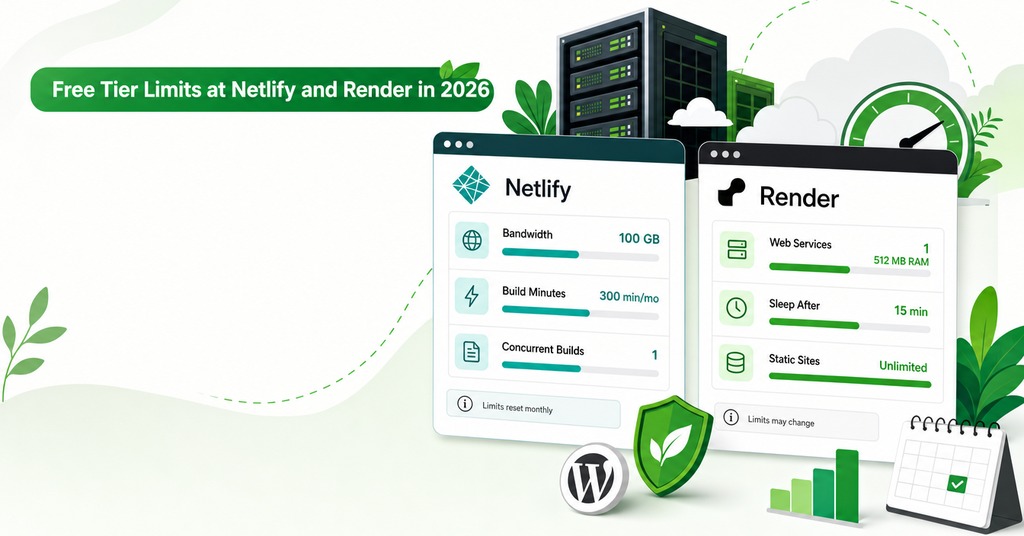 GreenGeeks illustration of free tier limits at netlify and render in 2026 for free website hosting
