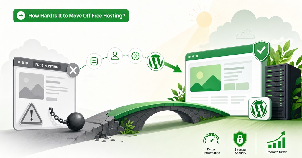 GreenGeeks illustration of how hard is it to move off free hosting? for free website hosting