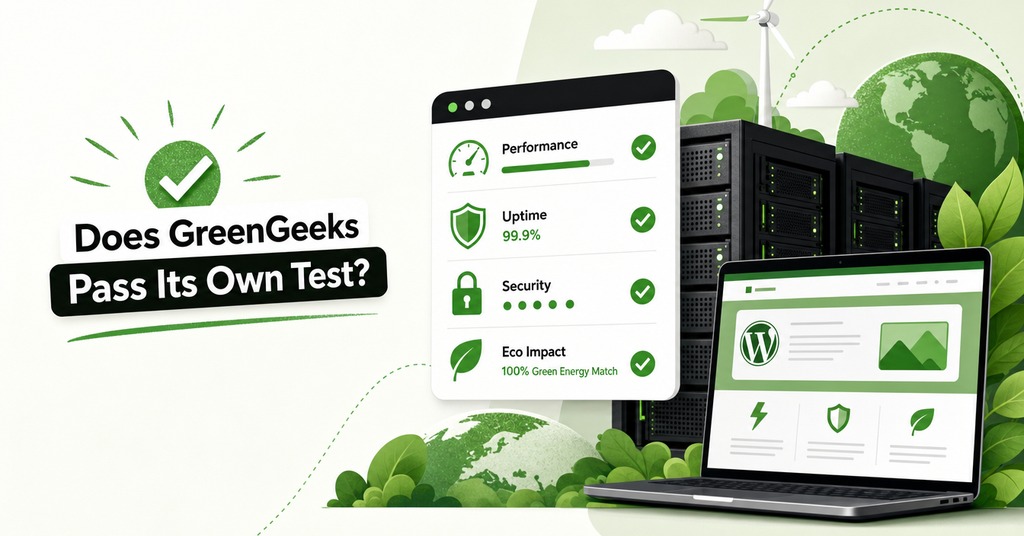 GreenGeeks illustration of does greengeeks pass its own test? for greenwashing in web hosting