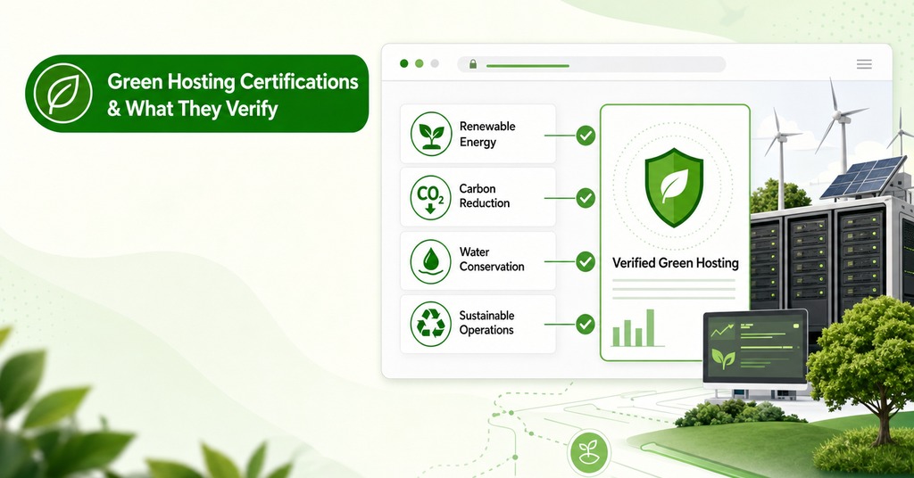 GreenGeeks illustration of green hosting certifications & what they verify for greenwashing in web hosting