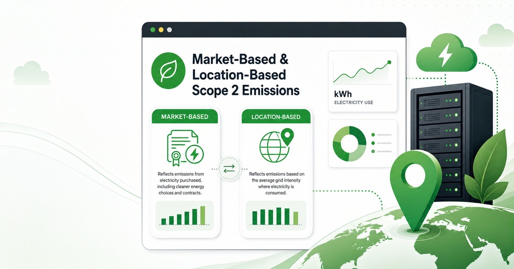 GreenGeeks illustration of market-based & location-based scope 2 emissions for greenwashing in web hosting