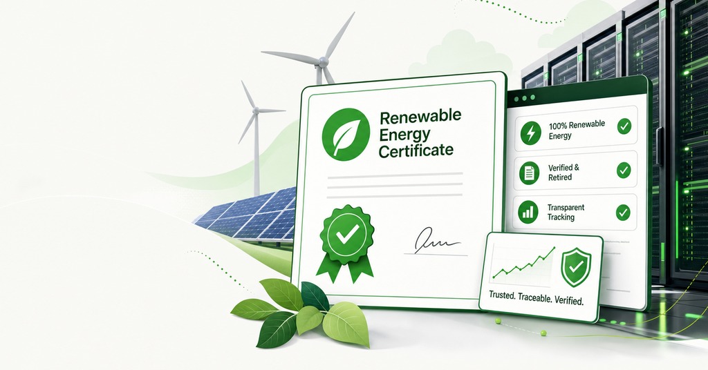 GreenGeeks illustration of renewable energy certificates that hold up for greenwashing in web hosting