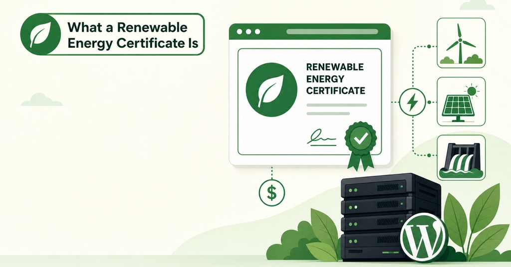 GreenGeeks illustration of what a renewable energy certificate is for greenwashing in web hosting