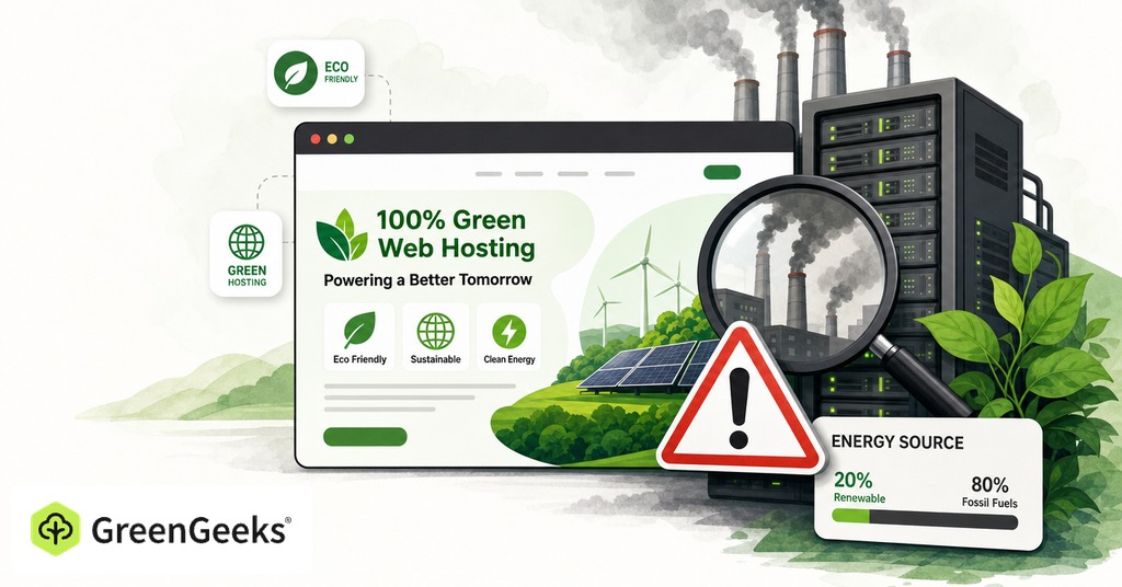 GreenGeeks illustration of what greenwashing in web hosting looks like for greenwashing in web hosting