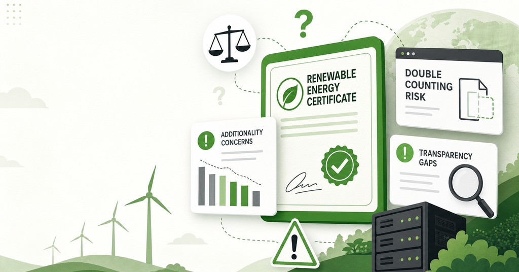 GreenGeeks illustration of why renewable energy certificates are contested for greenwashing in web hosting