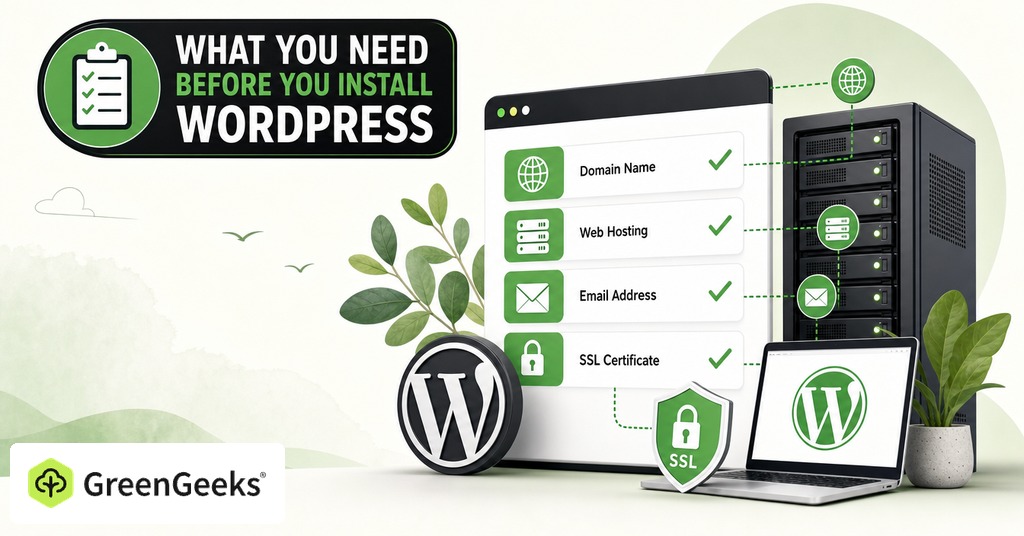 GreenGeeks illustration of what you need before you install wordpress for how to install wordpress for the first time without stress