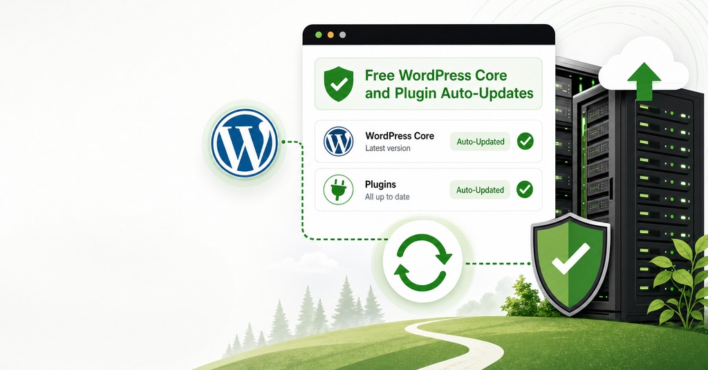 GreenGeeks illustration of free wordpress core and plugin auto-updates for managed hosting
