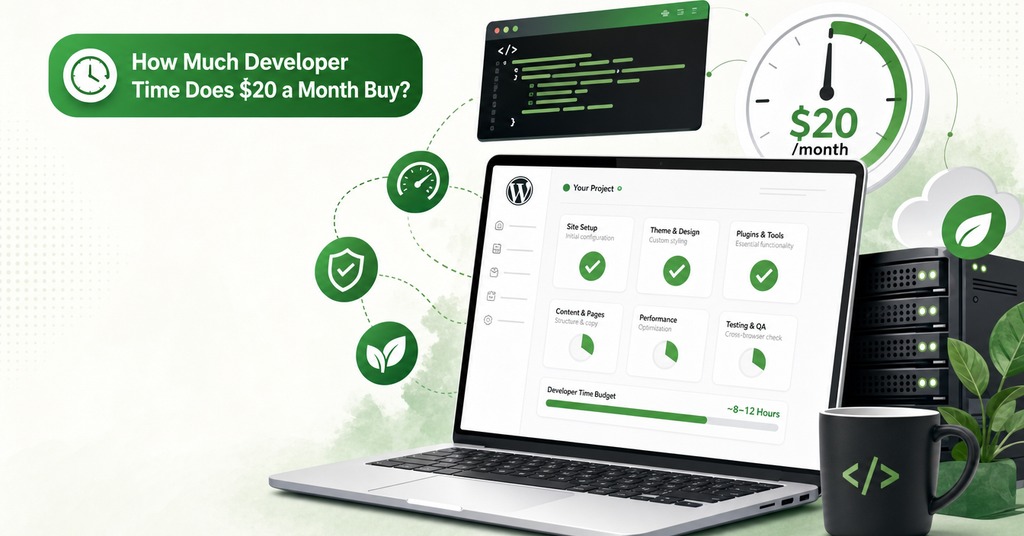 GreenGeeks illustration of how much developer time does $20 a month buy? for managed hosting