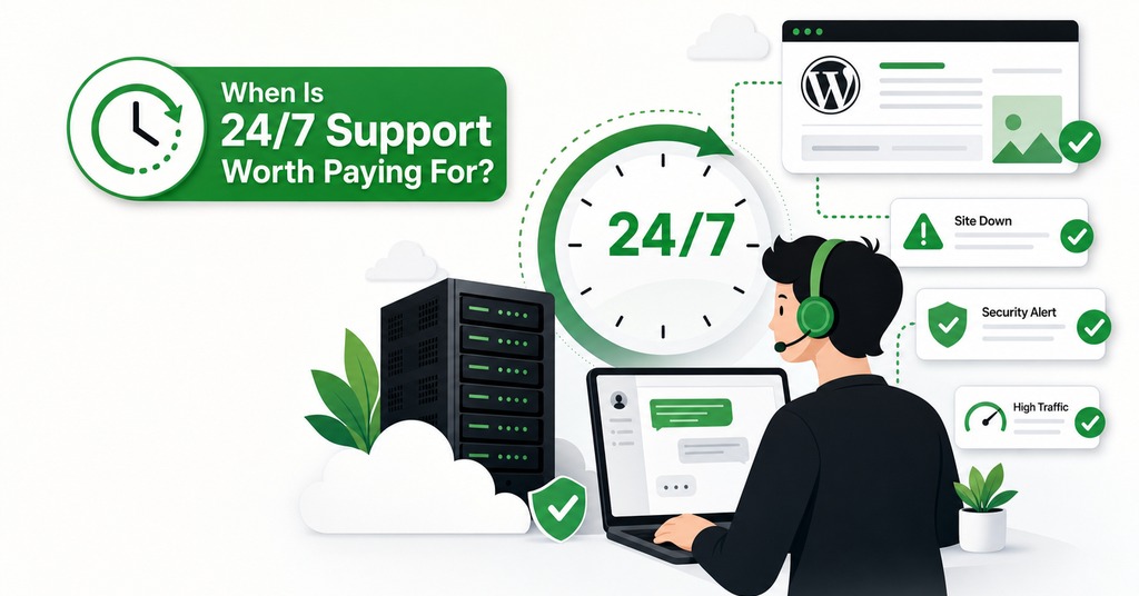 GreenGeeks illustration of when is 24/7 support worth paying for? for managed hosting
