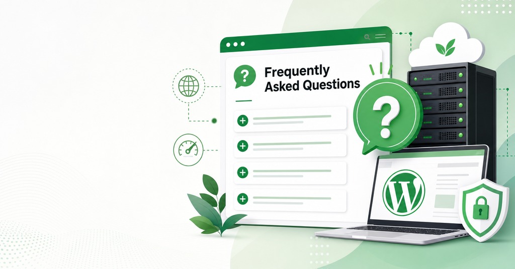 GreenGeeks illustration of frequently asked questions for podcast website hosting