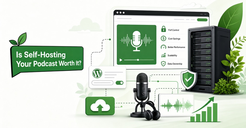 GreenGeeks illustration of is self-hosting your podcast worth it? for podcast website hosting
