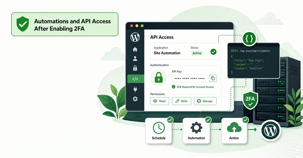 GreenGeeks illustration of automations and api access after enabling 2fa for two factor authentication for hosting & why it matters
