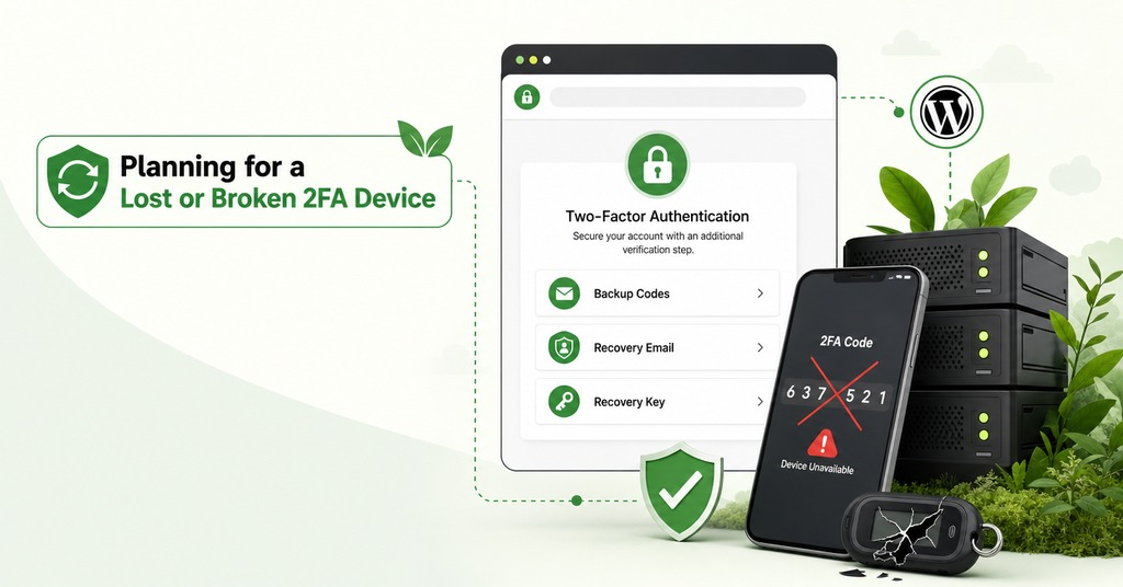 GreenGeeks illustration of planning for a lost or broken 2fa device for two factor authentication for hosting & why it matters
