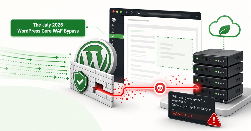 GreenGeeks illustration of the july 2026 wordpress core waf bypass for web application firewall
