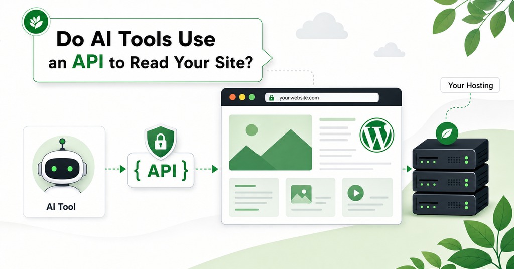 GreenGeeks illustration of do ai tools use an api to read your site? for what is an api & how ai tools use it to reach your site