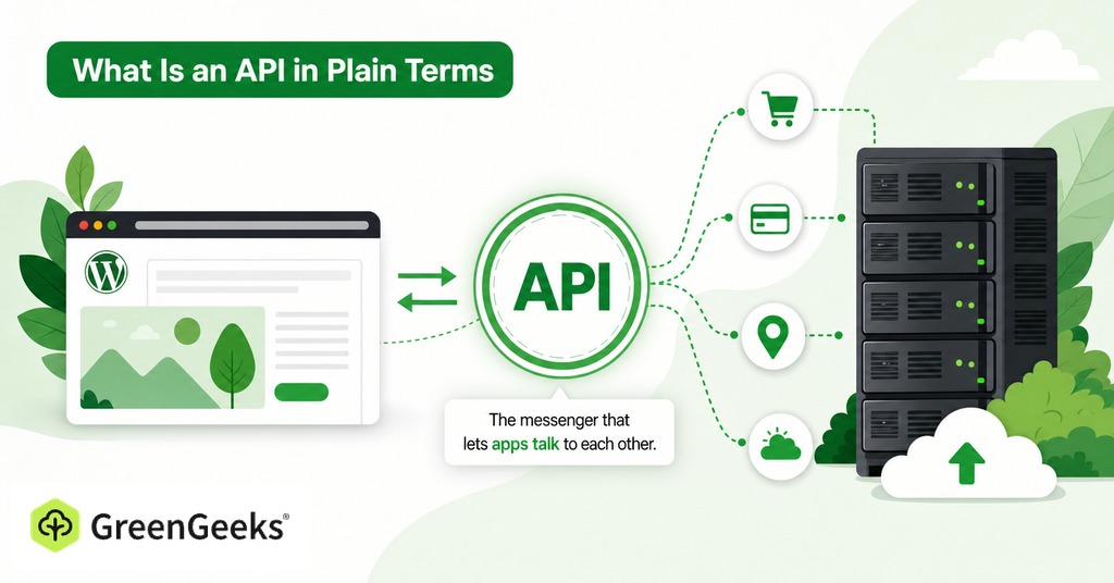 GreenGeeks illustration of what is an api in plain terms for what is an api & how ai tools use it to reach your site