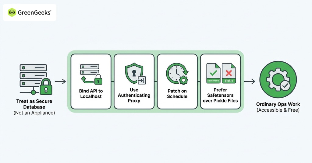 GreenGeeks infographic explaining how to reduce the risks if you self-host for ai dangers of self hosting a model