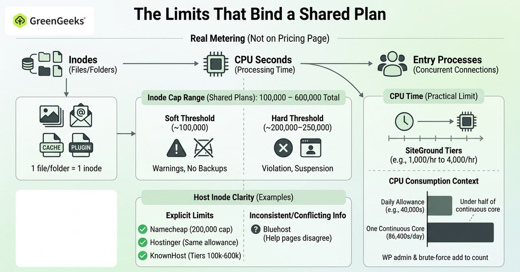 GreenGeeks infographic explaining the limits that bind a shared plan for cheap unlimited web hosting