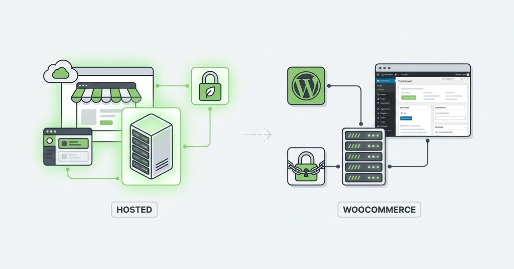 Illustration of hosted builder or woocommerce: choosing the platform for how to set up an online store for the first time