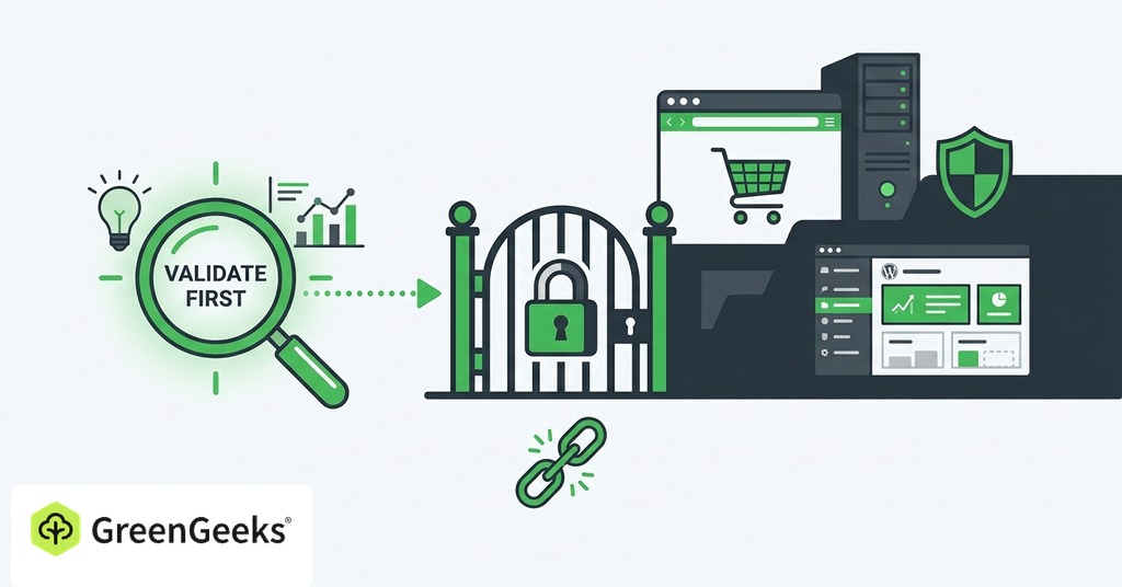 GreenGeeks illustration of why validation comes before everything else for how to start an online store when you have nothing yet