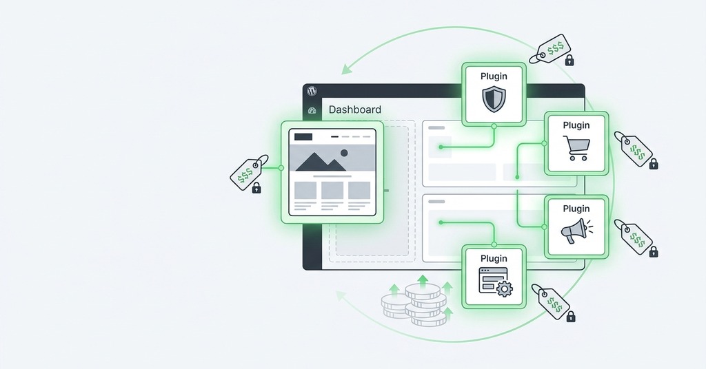 Illustration of premium themes and plugins for website maintenance cost