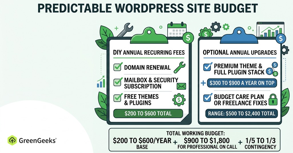 GreenGeeks infographic explaining what a predictable bill looks like for website maintenance cost