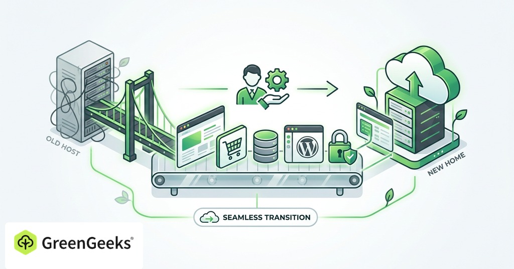 GreenGeeks illustration of what a migration service covers for website migration service