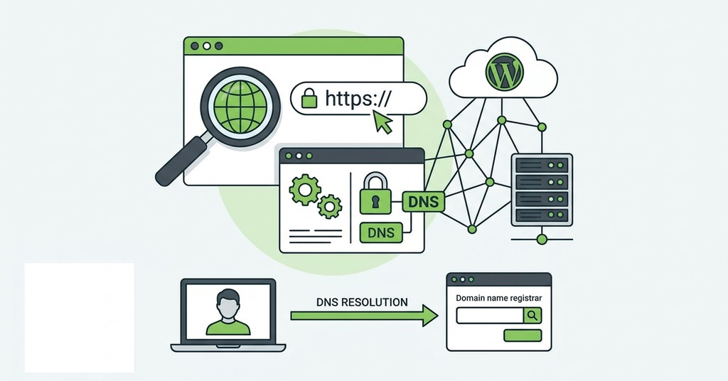 Illustration of check the domain and dns first for website not loading suddenly