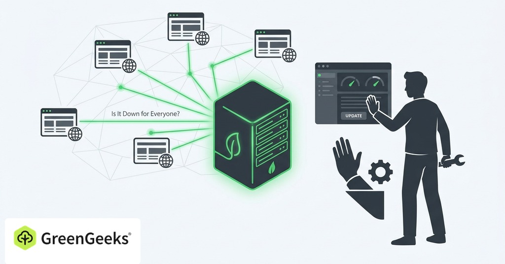 GreenGeeks illustration of confirm the site is down for everyone before changing anything for website not loading suddenly