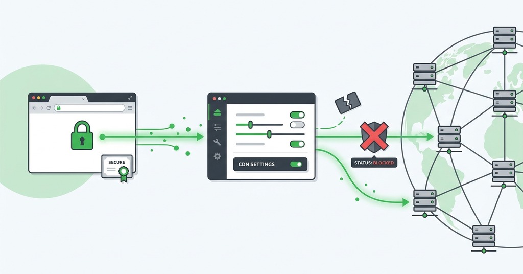 Illustration of ssl certificate and cdn blocks for website not loading suddenly