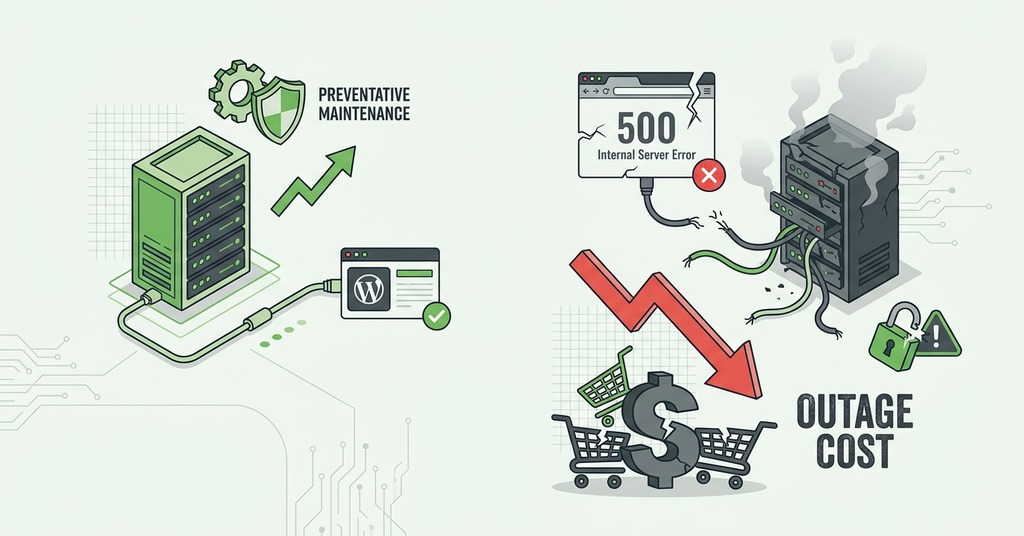 Illustration of why the next outage costs less to prevent for website not loading suddenly