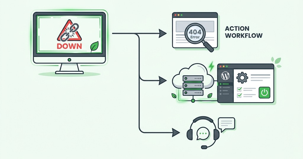 Illustration of what to do when your monitor says the site is down for website uptime monitoring