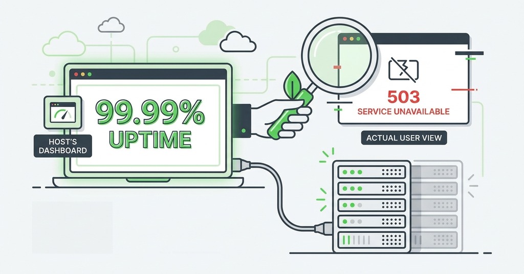 Illustration of why the host’s own numbers are not proof for website uptime monitoring