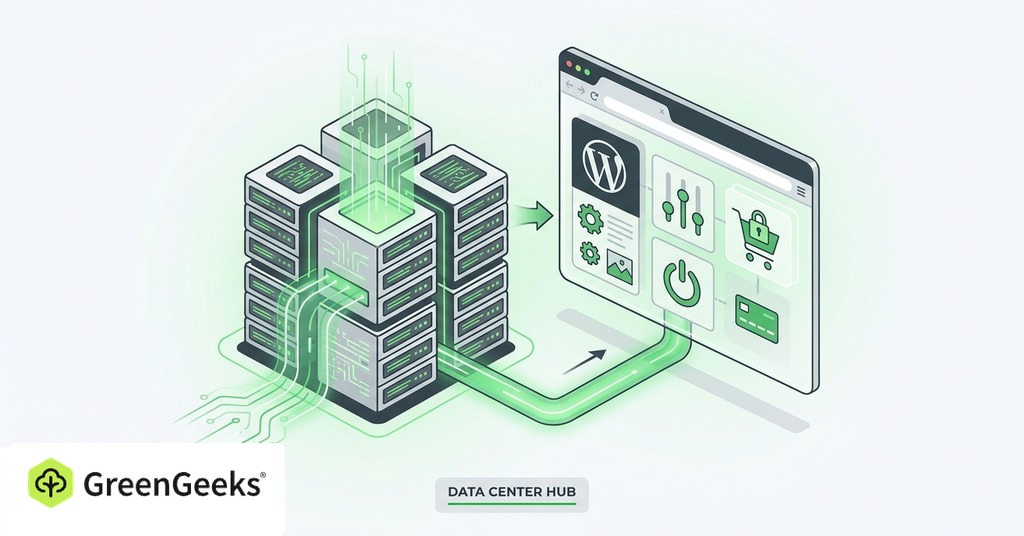 GreenGeeks illustration of what a data center is for what is a data center & how it connects to your website