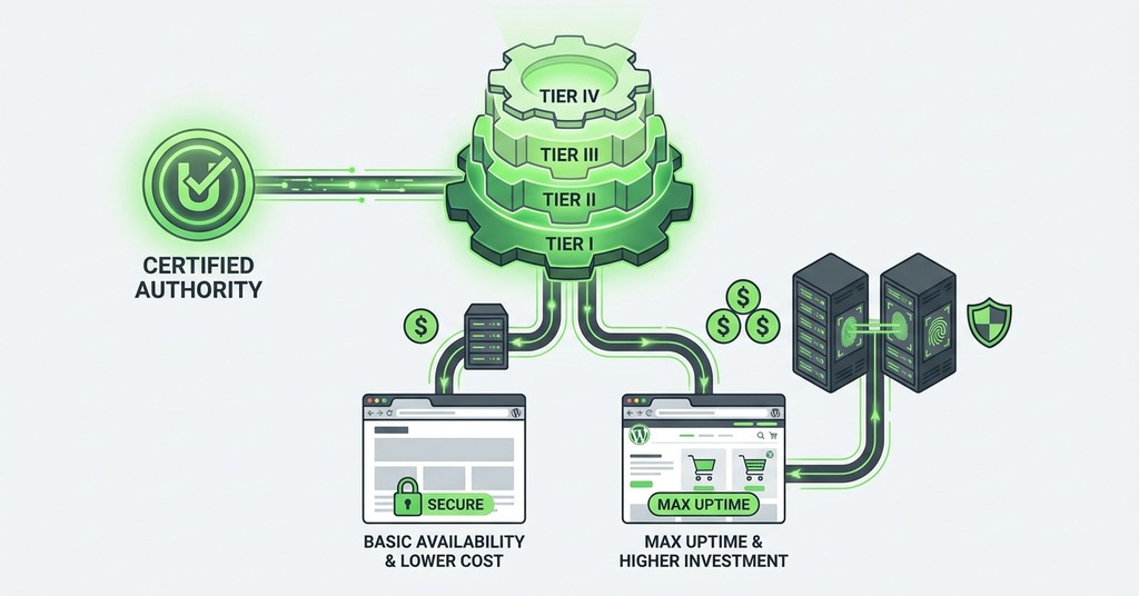 Illustration of who certifies tier labels and what they cost for what is a data center & how it connects to your website