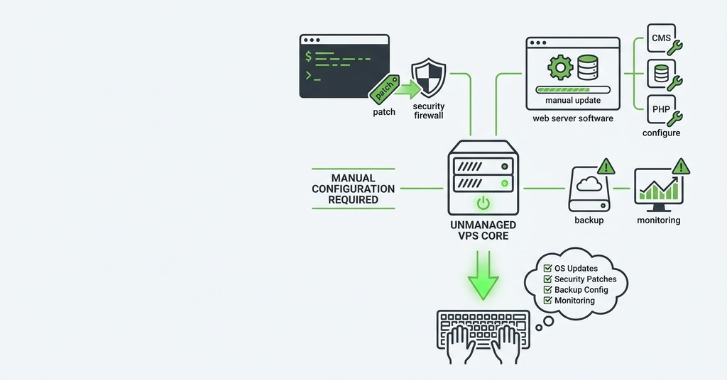 Illustration of what an unmanaged vps makes you responsible for for what is a vps & would a small project ever need one