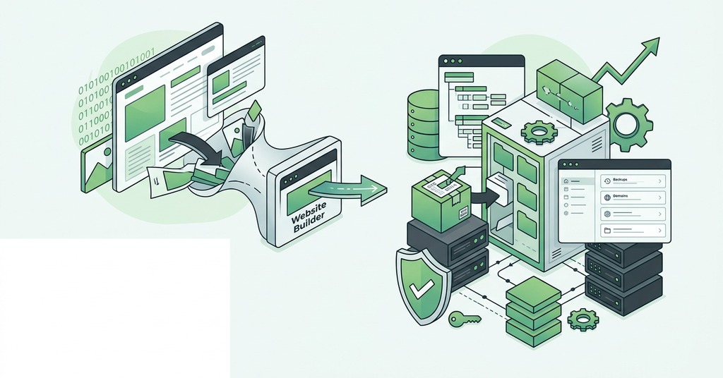 Illustration of exporting and owning your site for wordpress vs a website builder