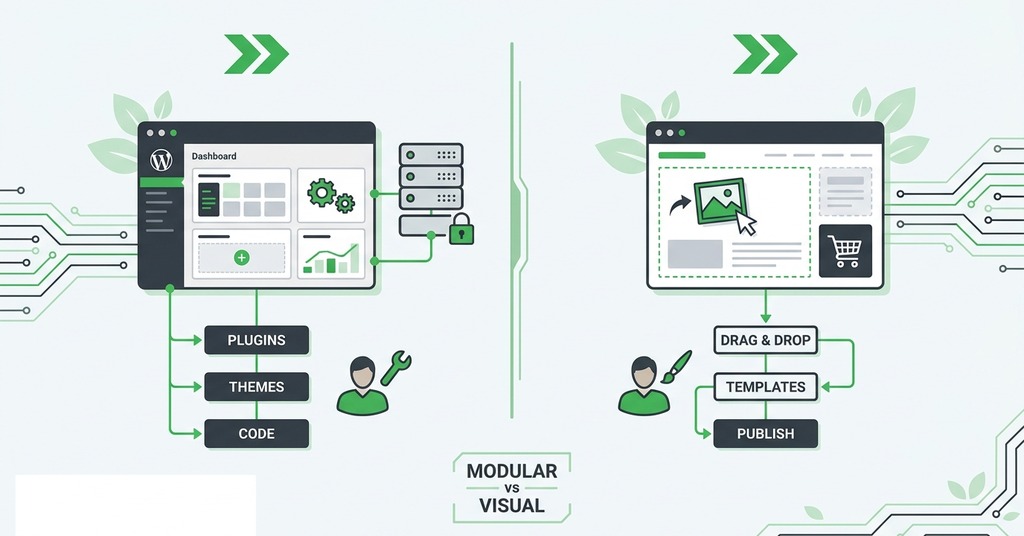 Illustration of which one fits which beginner for wordpress vs a website builder