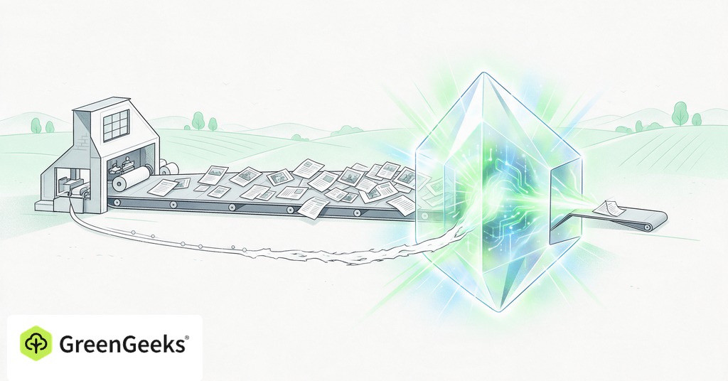 GreenGeeks editorial illustration for AI Search Is Changing What Publishers Get in Return for Their Content