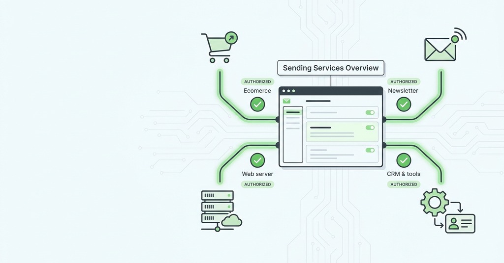 Illustration of account for every sending service for why emails from your own domain keep going to spam