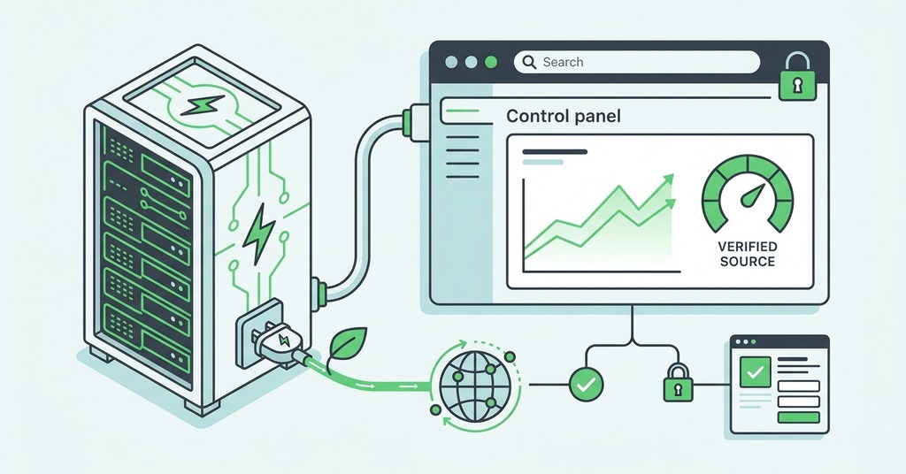 Illustration of electricity claims and physical power for green hosting