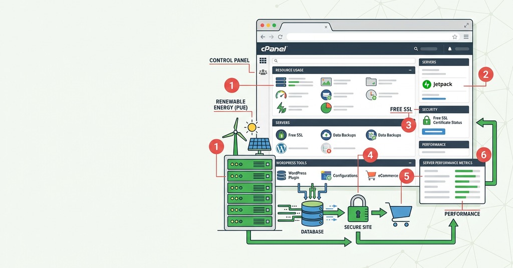 Illustration of the greengeeks claim, annotated for green hosting