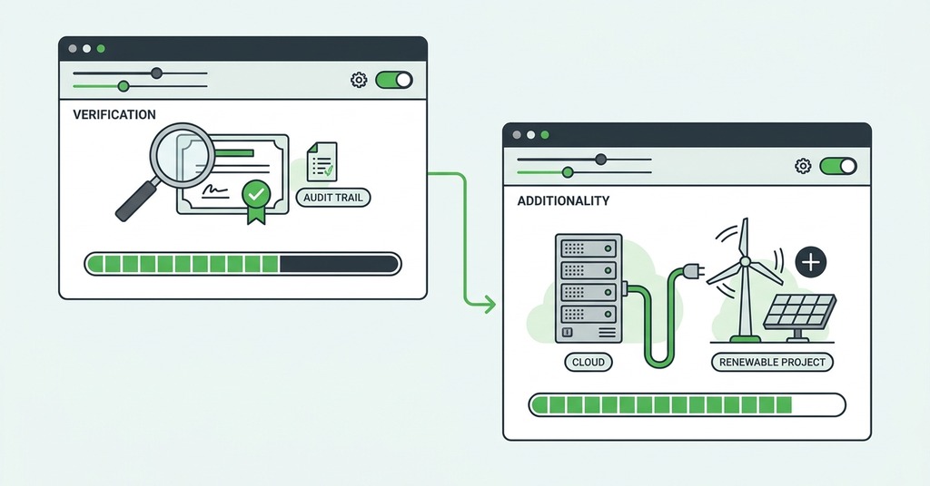 Illustration of verification and additionality for green hosting