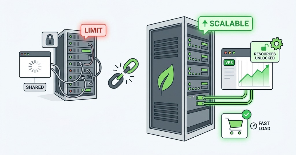 Illustration of vps upgrade thresholds for vps vs shared hosting