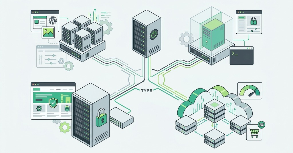 Illustration of main types of web hosting for what is web hosting & why you need it